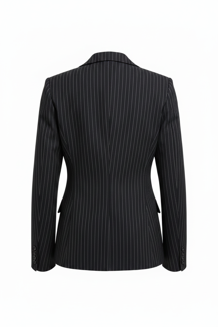Dark Navy Pinstripe Blazer – Back