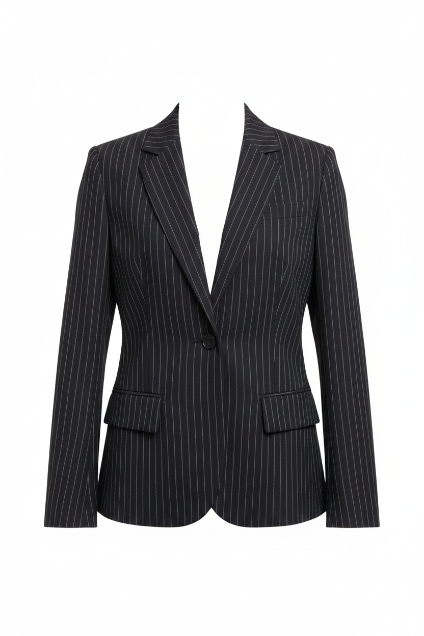 Dark Navy Pinstripe Blazer – Front