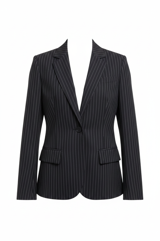Dark Navy Pinstripe Blazer – Front