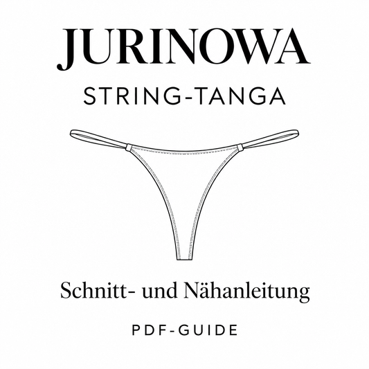 JURINOWA String-Tanga – Schwarz-Weiß-Cover der PDF-Schnitt- und Nähanleitung