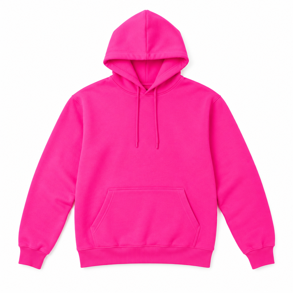 UNISEX Hoodie в неоново-розовом цвете на белом фоне